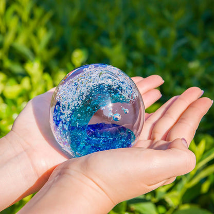 Ocean Wave Bubble Glass Sphere (Hand Blown) (Flat Base)