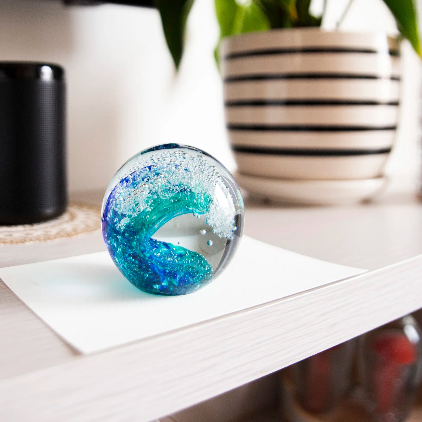 Ocean Wave Bubble Glass Sphere (Hand Blown) (Flat Base)