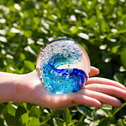 Ocean Wave Bubble Glass Sphere (Hand Blown) (Flat Base)