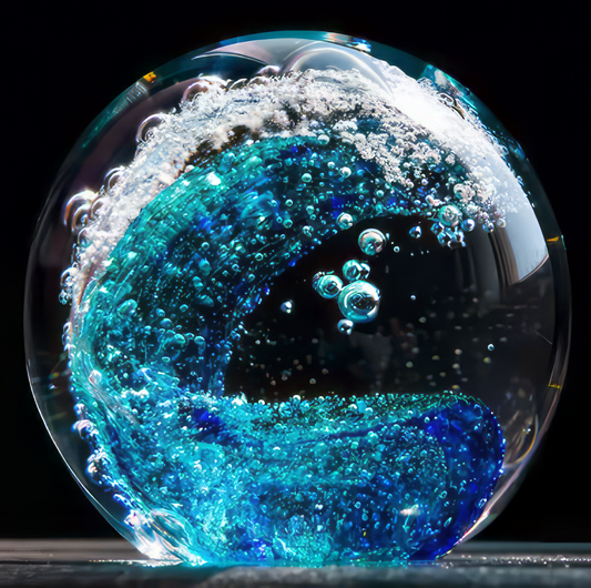 Ocean Wave Bubble Glass Sphere (Hand Blown) (Flat Base)